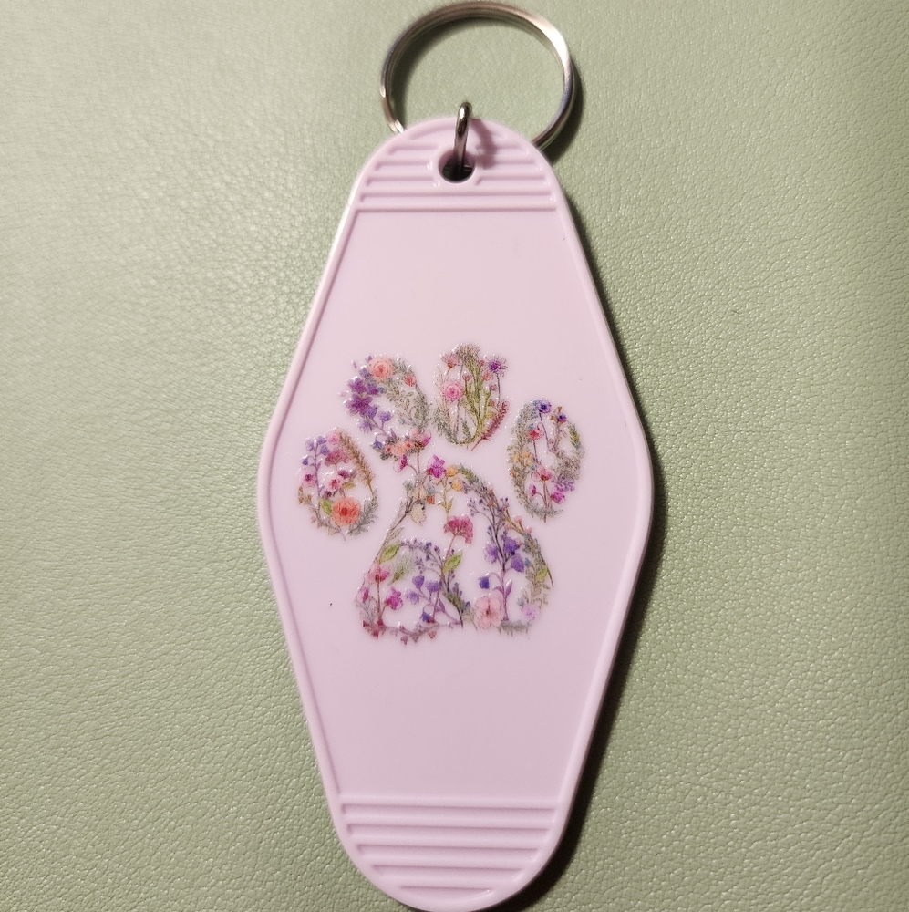 Floral Paw Print Keychain